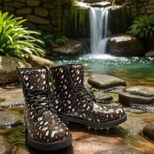 Medical Motif Lace-Up Lug Sole Boots